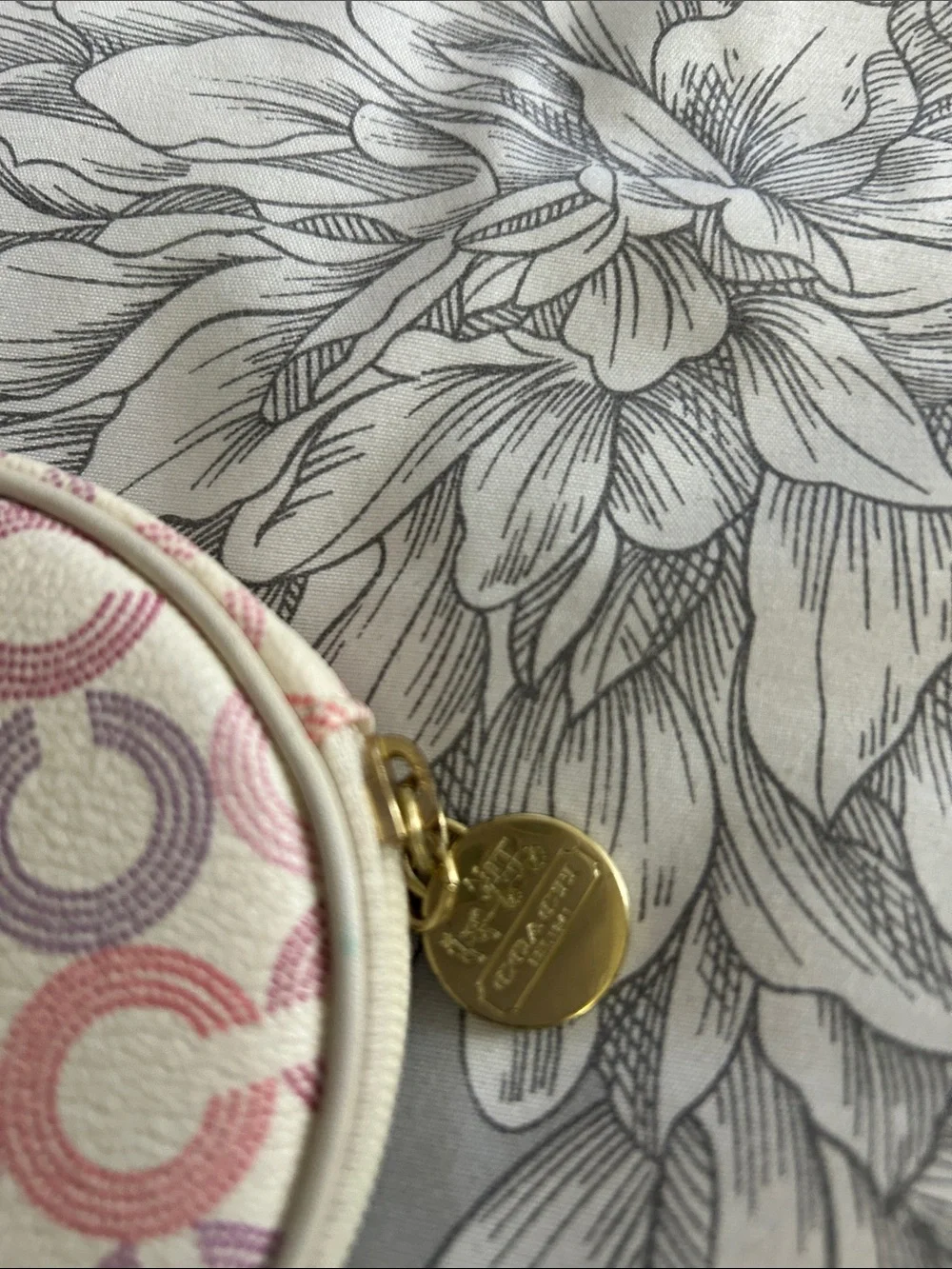 Coach Waverley Opt Art Round Coin Case in Pink, Lavender & Cream
